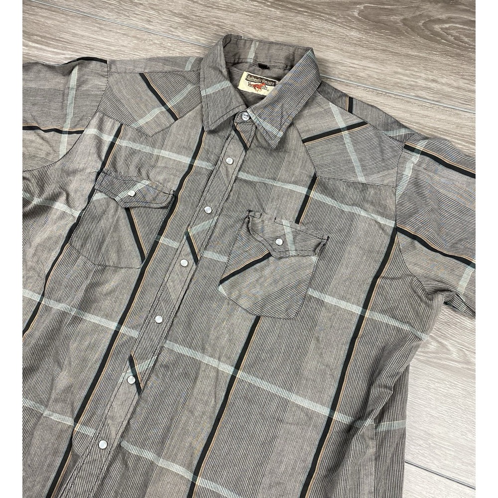 Youngbloods Authentic Western Men's Short Sleeve Pearl Snap Shirt Grey Size XL